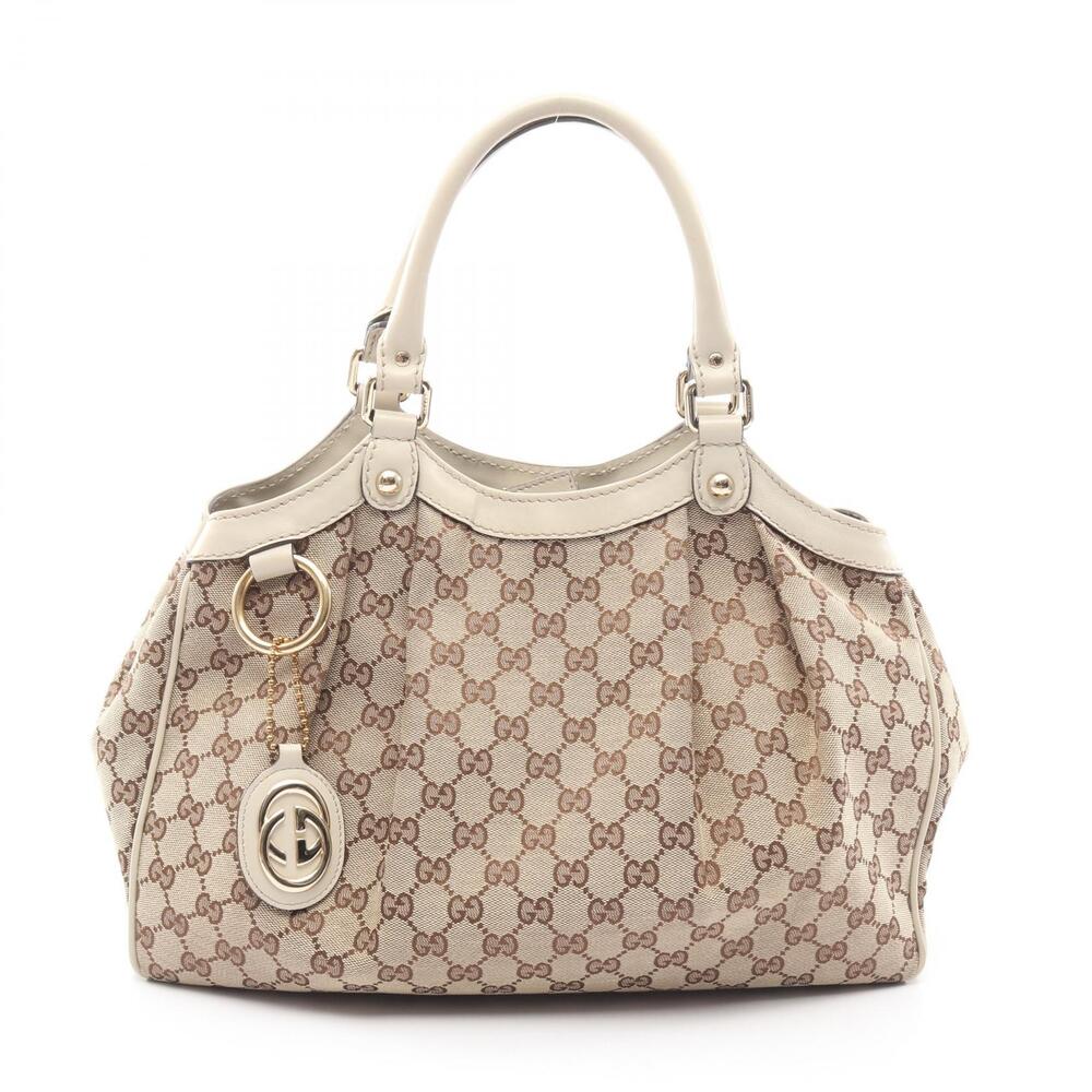Gucci Sukey GG Canvas Handbag Leather Beige